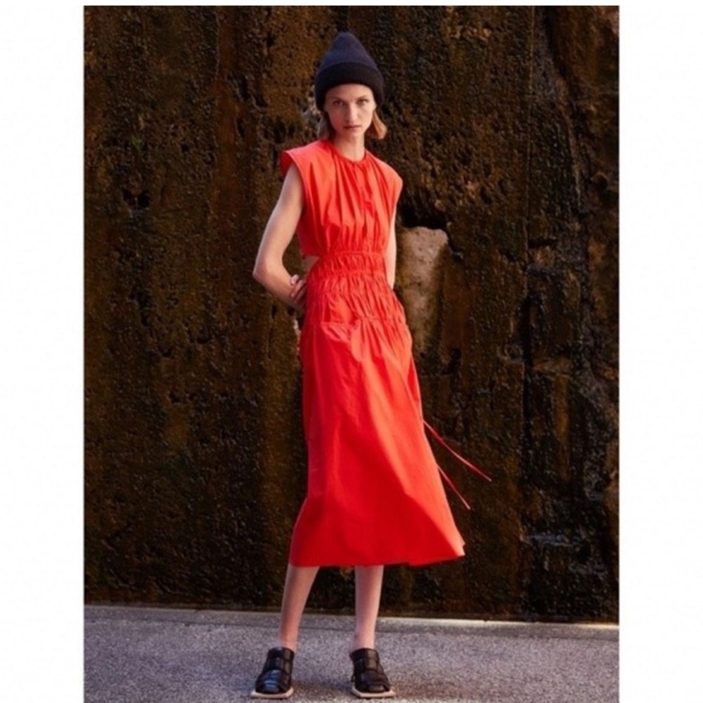 Proenza Schouler Coral Cotton Poplin Cutout Drawstring Midi Dress